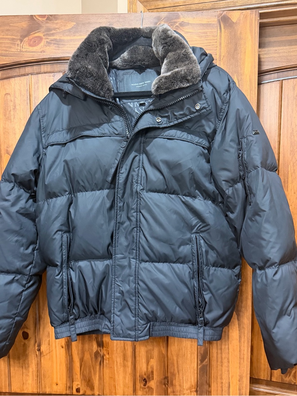 Black Puffer Coat with Faux Fur Collar